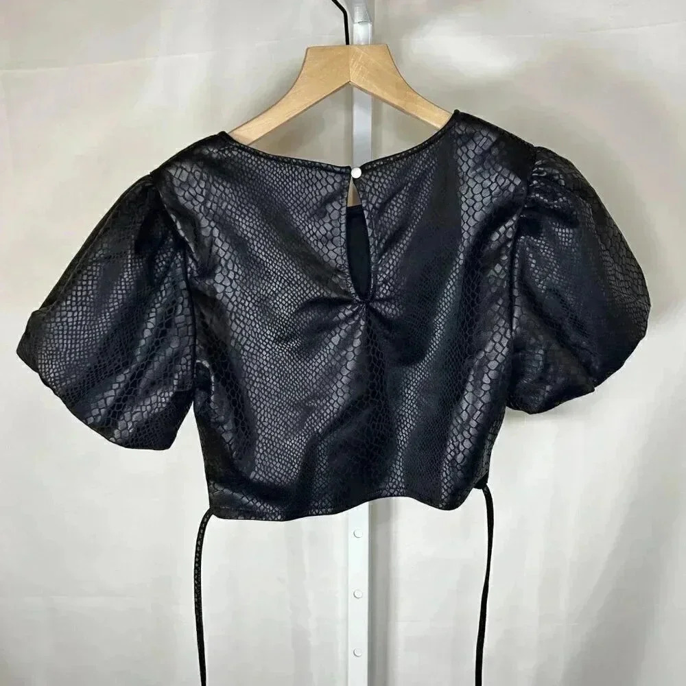 Meraki Size Medium Peplum Sleeve Top Blouse Crop Tie - Picture 3 of 8